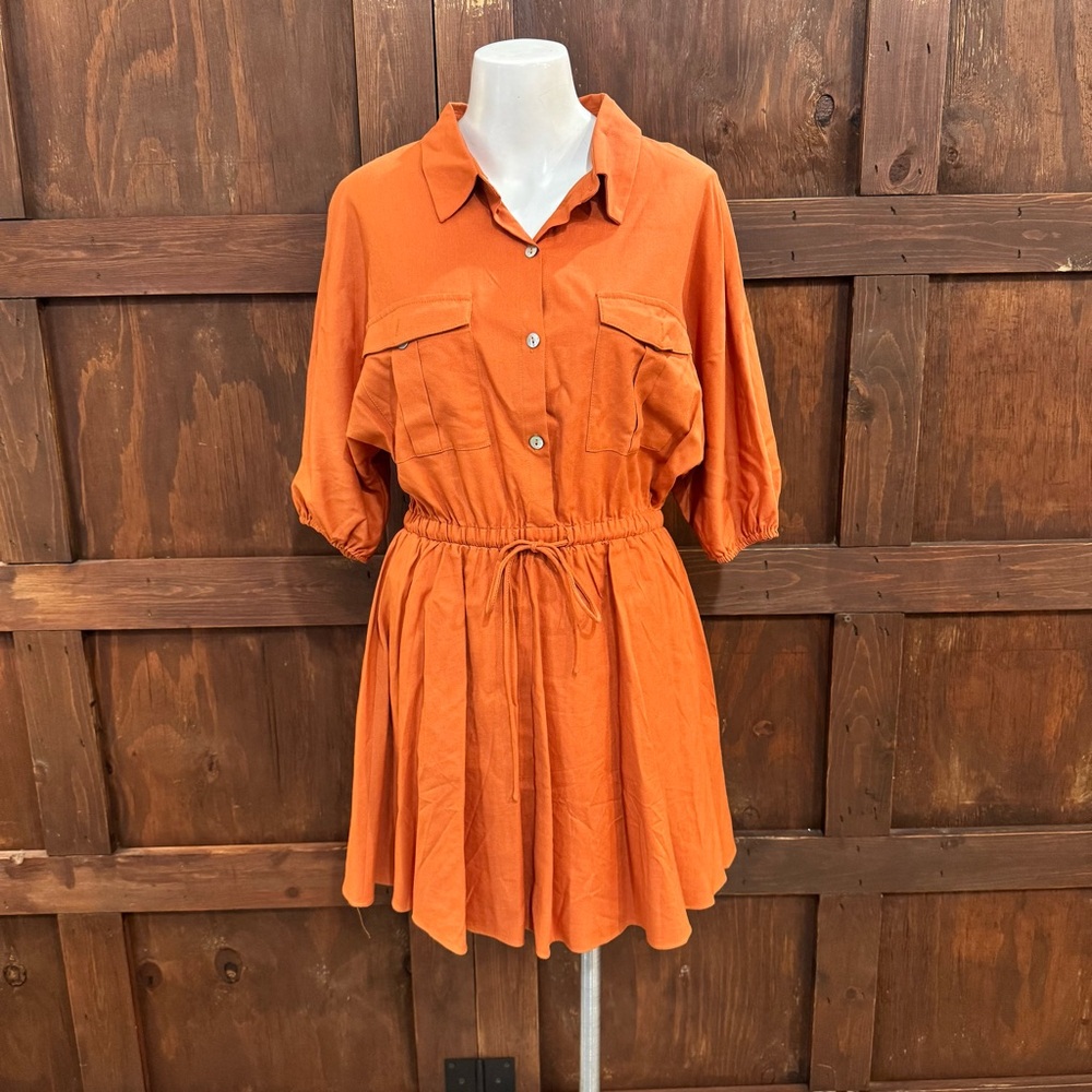 Petal & Pup Orange Button-Front Drawstring Mini Dress